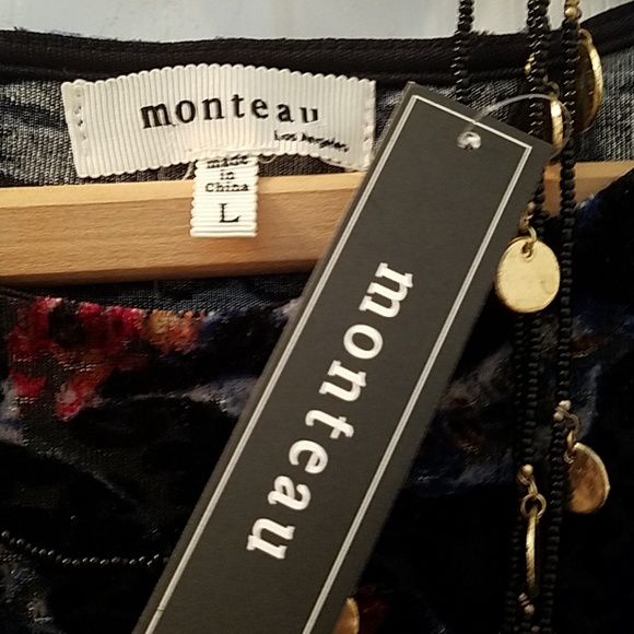 MONTEAU Velvet  Burnout Floral Top NWT - Picture 7 of 8